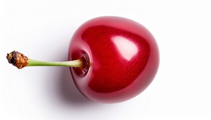 top view of single cedar bay cherry fruit isolated on a white white background