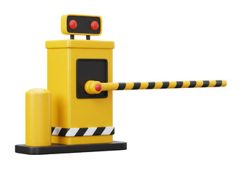 Yellow Toll Gate With Black And White Stripes On A Black Background