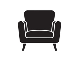 Icon of a chair with legs. Armchair design. Black silhouette. Viewed from the front. A simple vector graphic illustration. An isolated object on a white background. Isolate