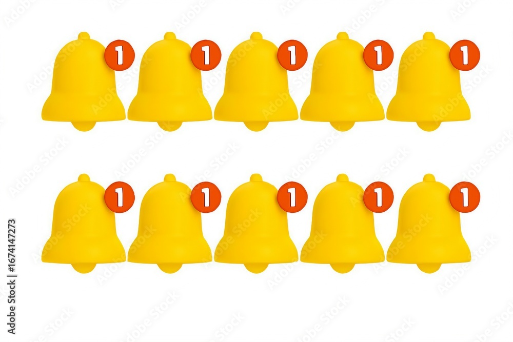 Poster multiple yellow notification bells with red alert icons indicating new messages or updates