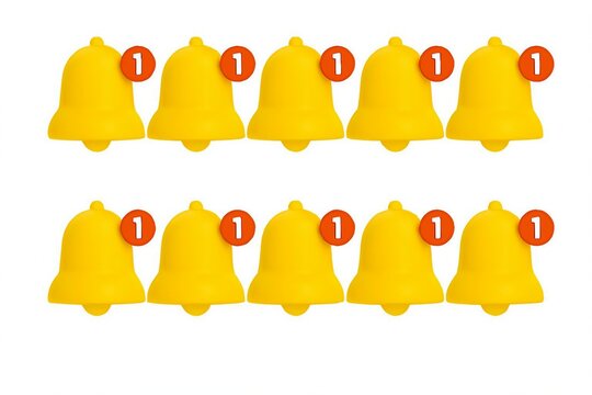 Multiple yellow notification bells with red alert icons indicating new messages or updates