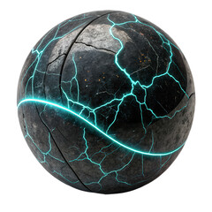 Abstract glowing cracked sphere, dark energy ball, futuristic orb, cracked planet, sci fi element