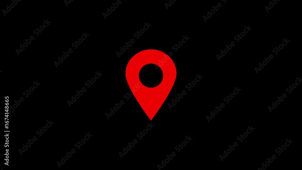 Poster simple red location pin marker icon on a solid black background representing navigation and destinat