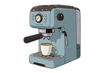 Blue Espresso Machine with Coffee Cup on Transparent Background Illustration