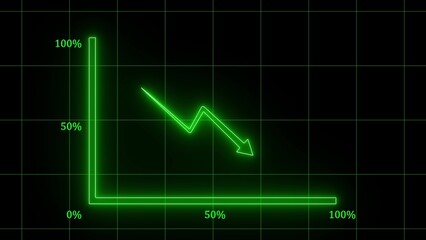 Neon green downward trending stock market graph with arrow indicating financial decline against a dark background