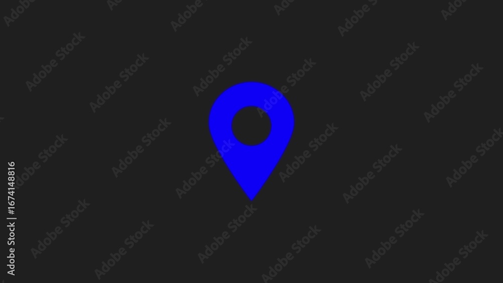 Poster abstract glowing blue location pin marker on a dark background representing navigation and destinati