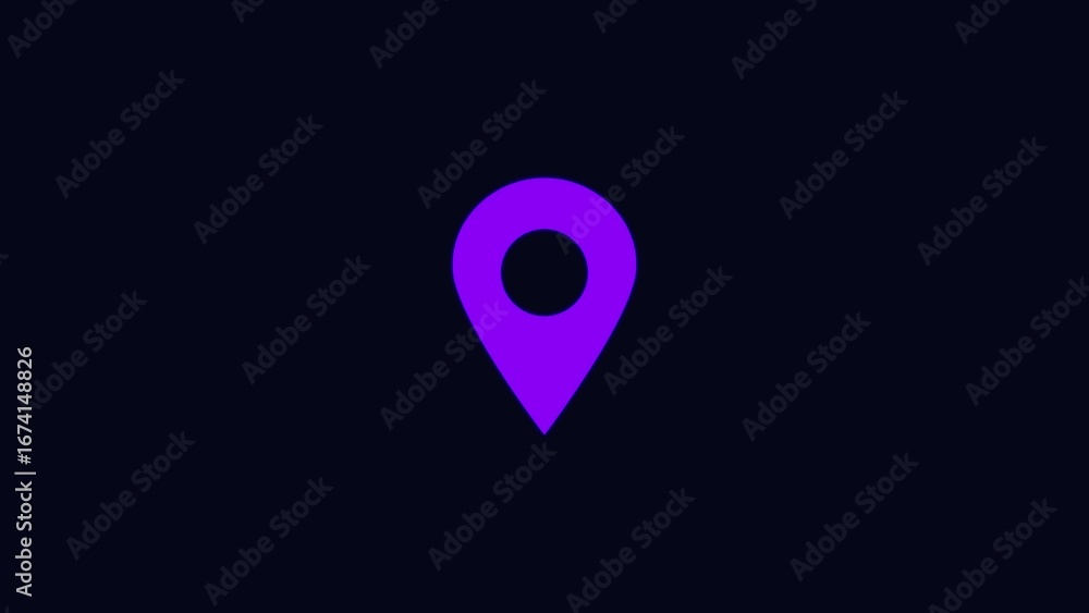 Poster a simple minimalist purple map pin icon against a dark background symbolizing location and navigatio