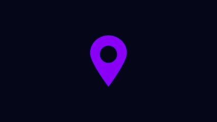 A simple minimalist purple map pin icon against a dark background symbolizing location and navigation