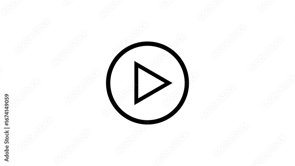 Poster simple black play button icon inside a circle on a white background for media and entertainment