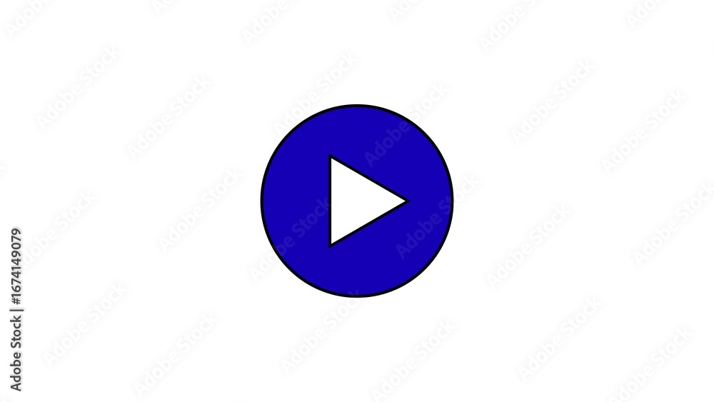 Poster simple bold blue oval shape with a white play button icon centered inside