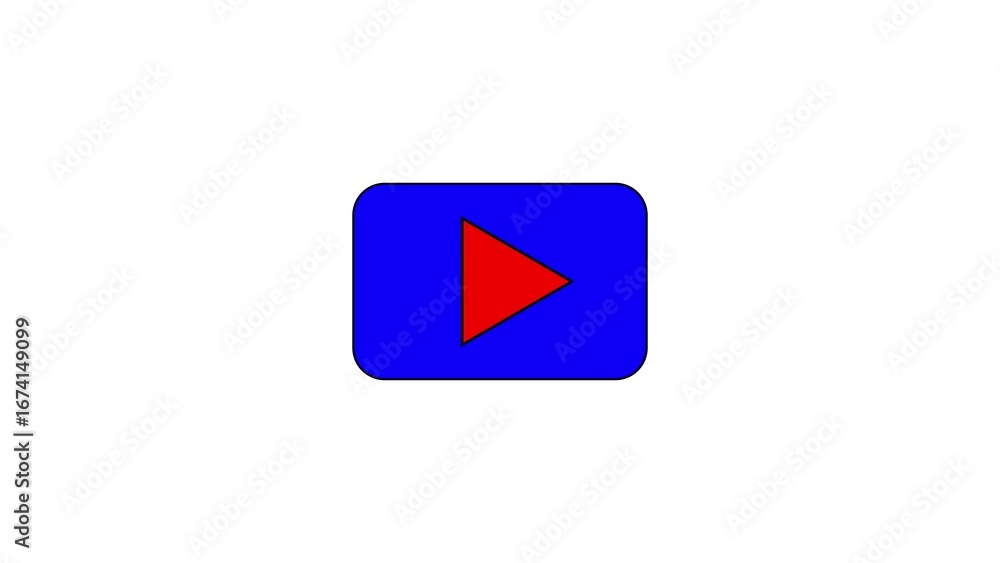 Poster simple blue square button with a red play icon for media playback and video streaming applications