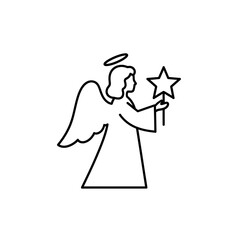 Minimalist Angel Outline Holding a Star Wand