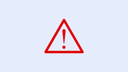 Red warning triangle exclamation mark symbol on light blue background alert danger caution sign