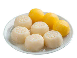 Indian sweets with yellow syrup isolated on transparent background