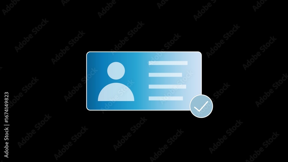 Poster Digital identification card with verified checkmark symbol representing personal data security and access