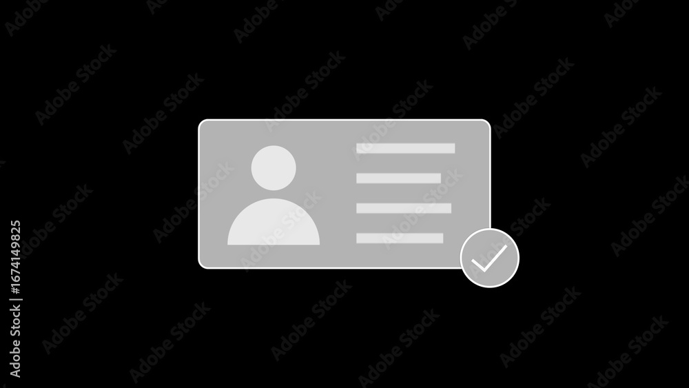 Poster simple gray icon representing a verified identity card with a checkmark symbol indicating approval