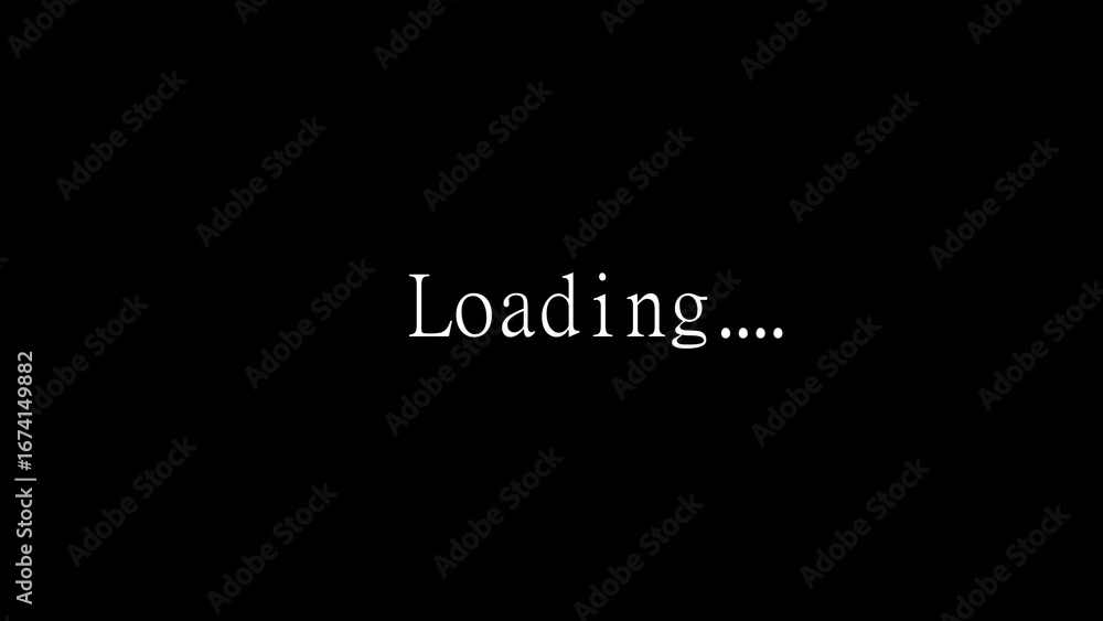 Aufkleber minimalist dark screen with the word loading in elegant white serif font and ellipses