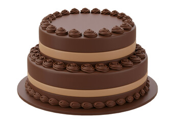 Two Tier Chocolate Cake with Brown Frosting Decoration on Transparent Background