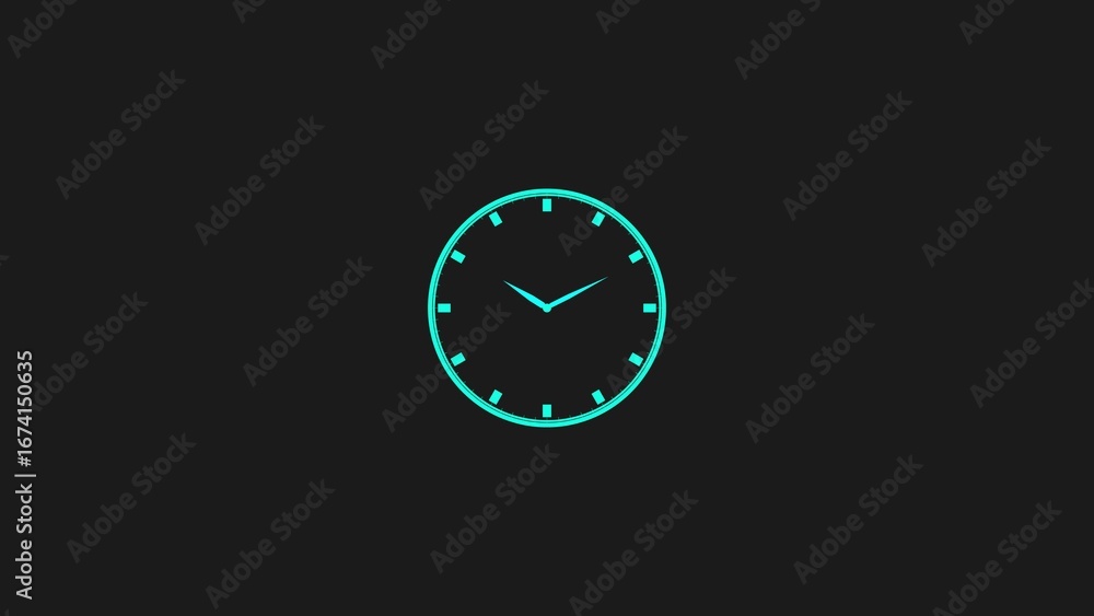 Poster minimalist glowing green clock face with hands on a dark background representing time and punctualit