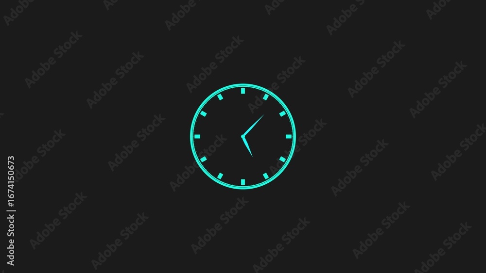 Poster glowing neon green clock face with hands on a dark background representing time and technology
