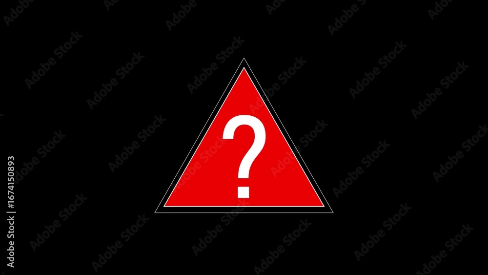 Poster red triangle warning sign with a white question mark symbol on a black background