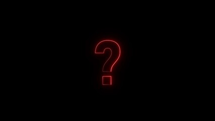 A glowing red neon question mark symbol illuminates a dark background representing mystery and uncertainty