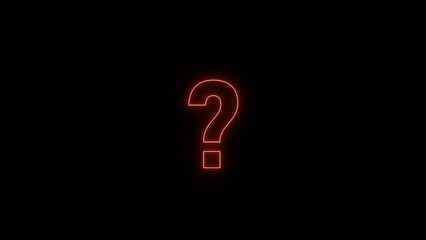 Glowing red neon question mark symbol illuminating a dark mysterious background with subtle glitches