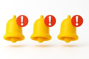 Three yellow notification bells with red alert icons on a white background
