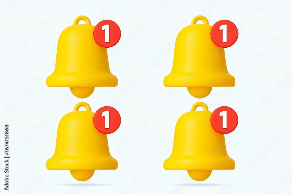 Poster four yellow notification bells with red circles showing the number one