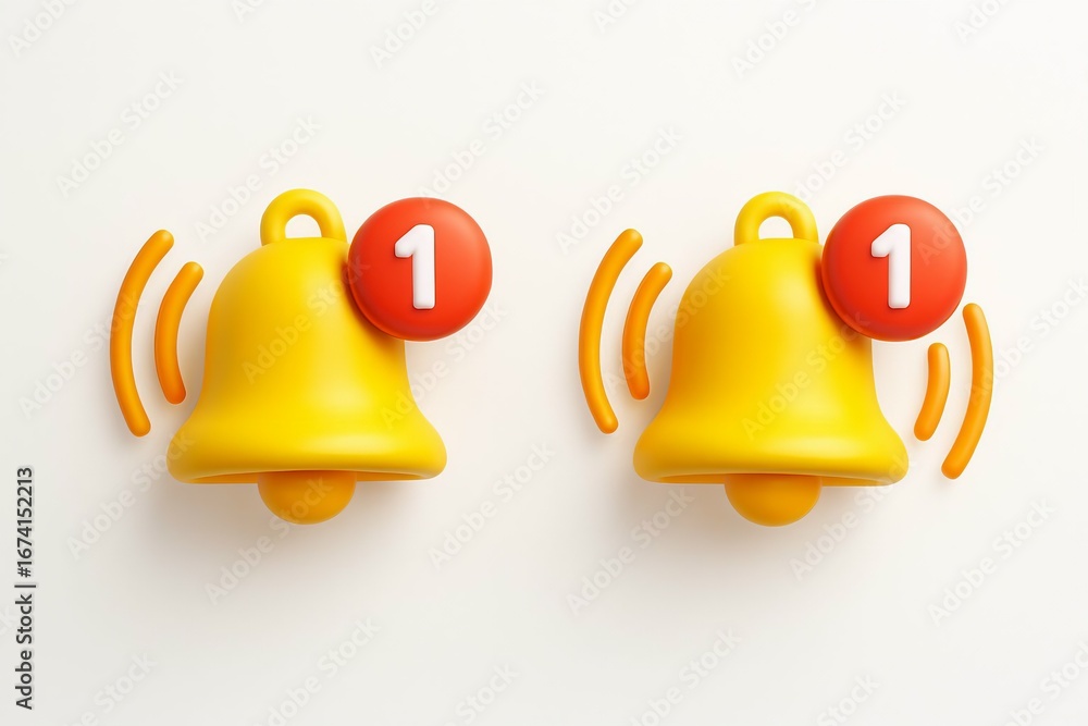 Poster two yellow notification bells with red circles and the number one indicating new alerts
