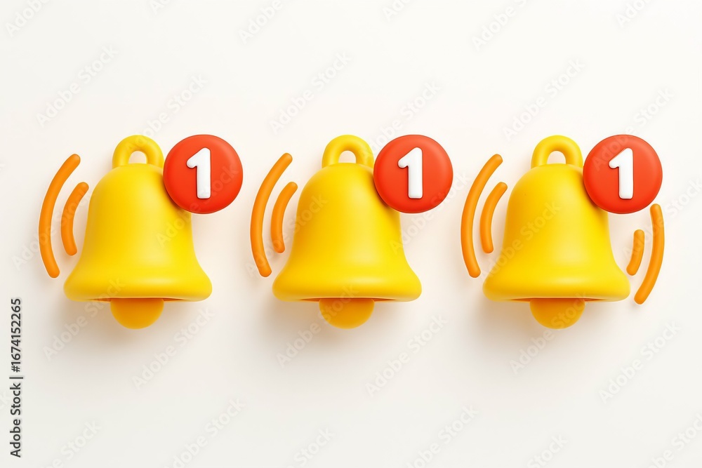 Poster three yellow notification bells with red circles indicating a count of one notification