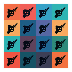 Silhouette halloween icons set featuring witch, ghost, pumpkin, skull, cat, and bat symbols