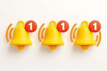 Three yellow notification bells with red circles indicating a count of one notification