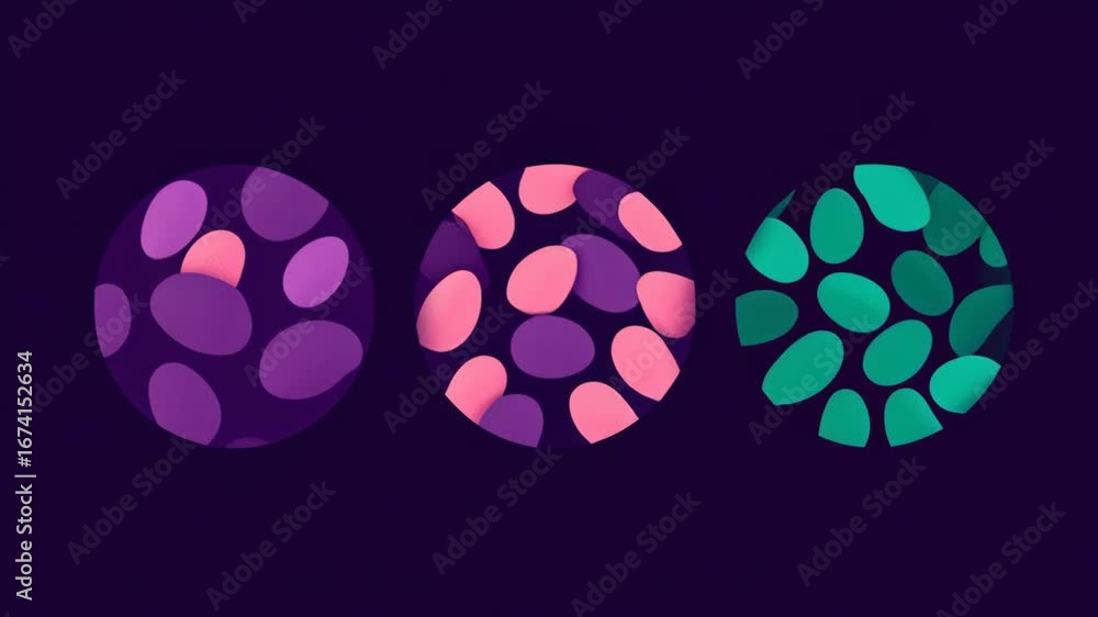 Poster rare cell type visualization: abstract shapes with purple and green color base on dark background