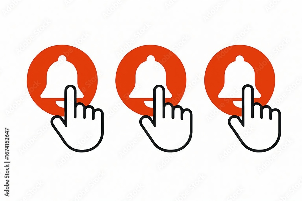 Poster three notification bells with cursors pointing to them symbolizing alerts and updates