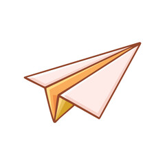 A simple cartoon-style paper airplane, designed with orange and white colors