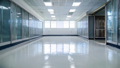 smooth white gloss epoxy resin floor in clean room