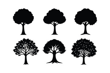 Set of black Tree  silhouette vector 