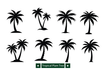 Naklejka premium Set of Tropical palm tree silhouette vector , Tropical palm tree silhouette vector bundle 