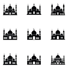 set of mosque silhouette vector illustration on white background
