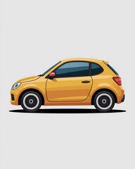 Modern yellow city car vehicle with tinted windows on a simple background white background