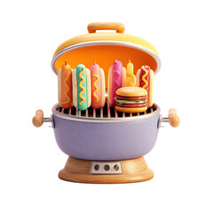 Colorful BBQ Grill Hot Dogs Burgers Food.