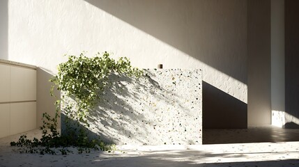 White Terrazzo Pedestal Display Platform with Sunlight Shadows