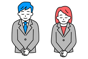 お辞儀をするスーツの男女　セット