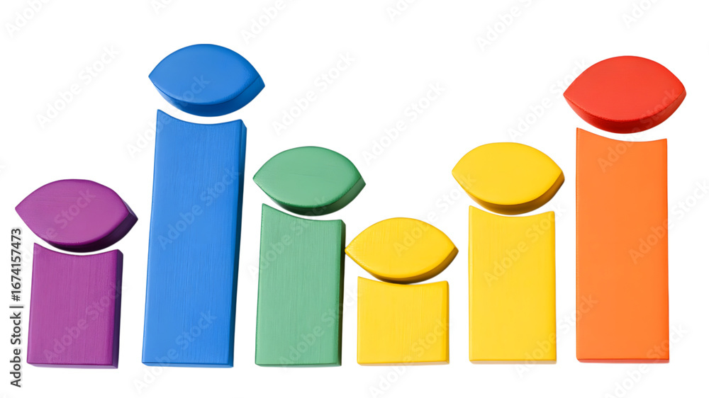 Poster colorful bar graphs representing data growth studio digital art bright environment top-down view