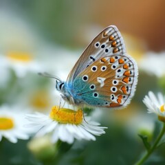 Obraz premium Butterfly on Daisy Flower, Close-up, Nature, Macro Photography.