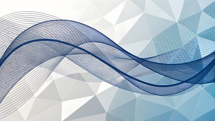 Flowing blue mesh over geometric pattern abstract background