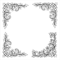 Elegant floral frame design isolated on white background featuring vintage decorative elements, perfect for invitations, cards, and artistic projects
