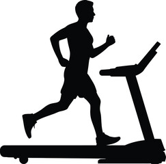 Silhouette of man running on treadmill male