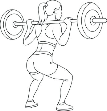 woman lifting barbell, squatting, line art clip art preview